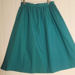 Teal Green Vintage LANDS END A-Line Coquette Girl Lined Flowy Midi Skirt